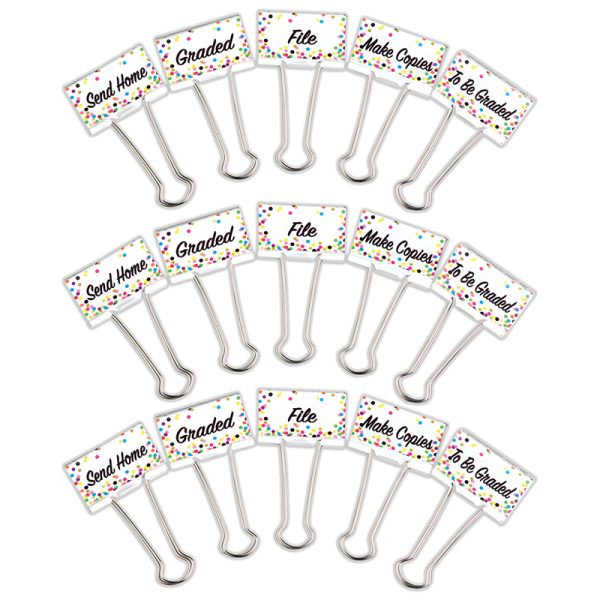 Confetti Large Binder Clips, Management, 5 Per Pack, 3 Packs