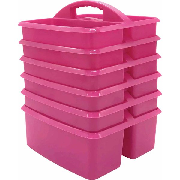 Pink Plastic Storage Caddy, Pack of 6