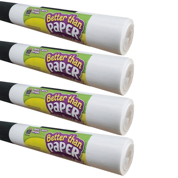 Better Than Paper® Bulletin Board Roll, 4' x 12', Black & White Stripes, Pack of 4