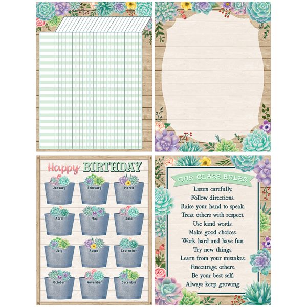 Rustic Bloom Succulents, 4 Chart Set