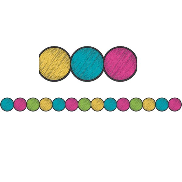 Chalkboard Brights Circles Die-Cut Border Trim, 35 Feet