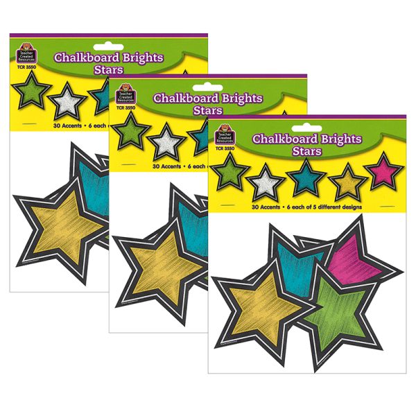 Chalkboard Brights Stars Accents, 30 Per Pack, 3 Packs