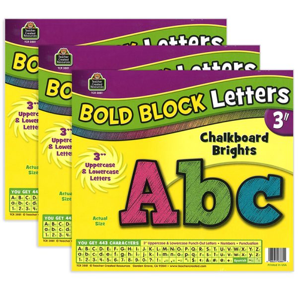 Chalkboard Brights Bold Block 3" Letters, 443 Characters Per Pack, 3 Packs