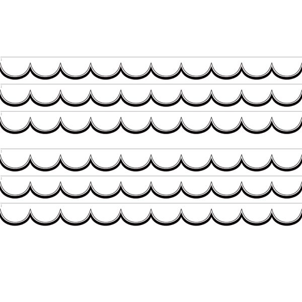 White with Black Scalloped Die-Cut Border Trim, 35 Feet Per Pack, 6 Packs