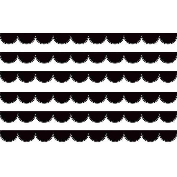 Black with White Scalloped Die-Cut Border Trim, 35 Feet Per Pack, 6 Packs