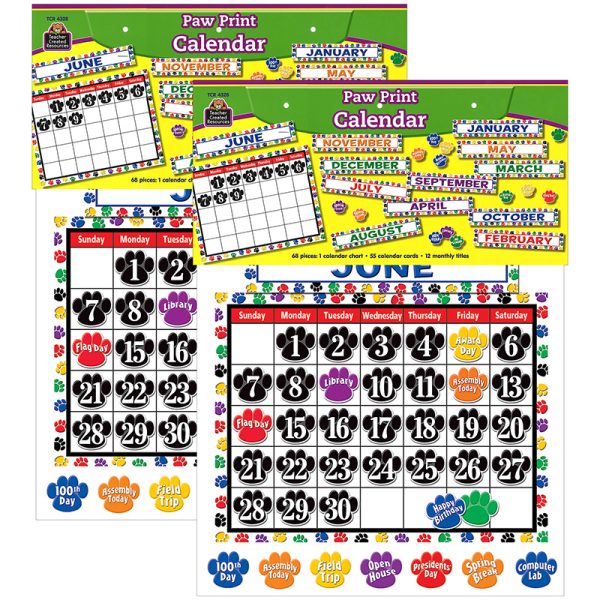 Colorful Paw Prints Calendar Bulletin Board Set, 2 Sets