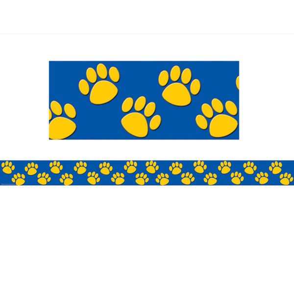 Gold with Blue Paw Prints Straight Border Trim, 35 Feet