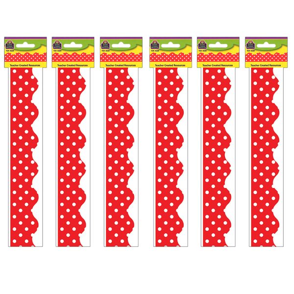 Red Mini Polka Dots Border Trim, 35 Feet Per Pack, 6 Packs