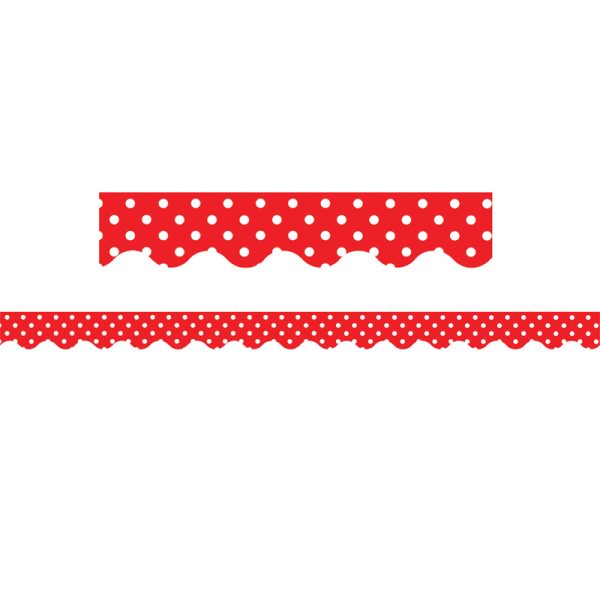 Red Polka Dots Scalloped Border Trim, 35 Feet