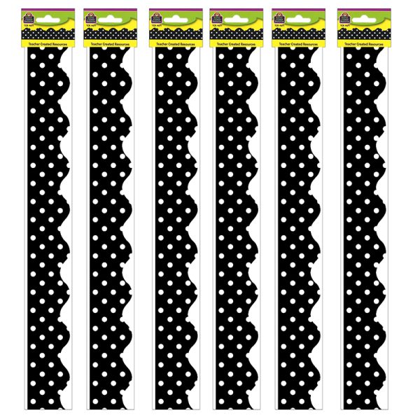 Black Mini Polka Dots Border Trim, 35 Feet Per Pack, 6 Packs