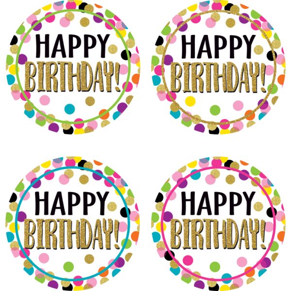 Confetti Happy Birthday Wear 'Em Badges, Pack of 32