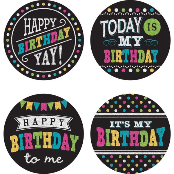 Chalkboard Brights Happy Birthday Wear 'Em Badges, Pack of 32