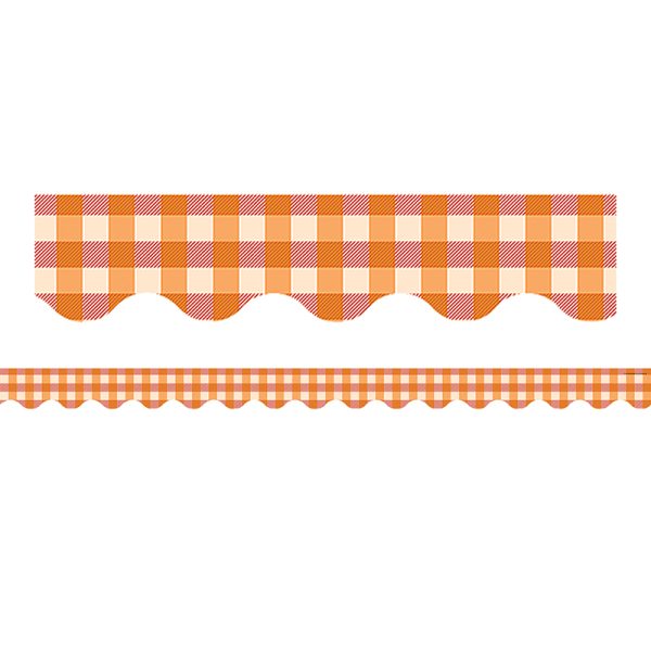 Orange Gingham Scalloped Border Trim, 35 Feet