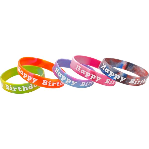 Tie-Dye Happy Birthday Wristbands, 10 Per Pack, 6 Packs