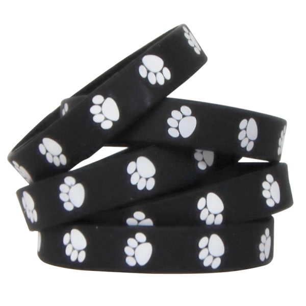 Black with White Paw Prints Wristband Pack, Pack of 10