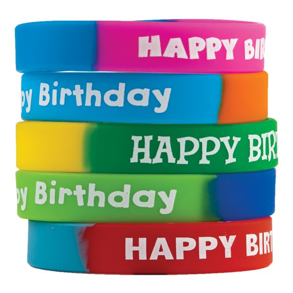 Fancy Happy Birthday Two-Toned Wristband Pack, Pack of 10