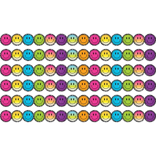 Brights 4Ever Smiley Faces Die-Cut Border Trim, 35 Feet Per Pack, 6 Packs