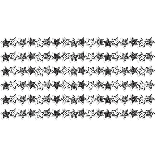 Black and White Stars Die-Cut Border Trim, 35 Feet Per Pack, 6 Packs