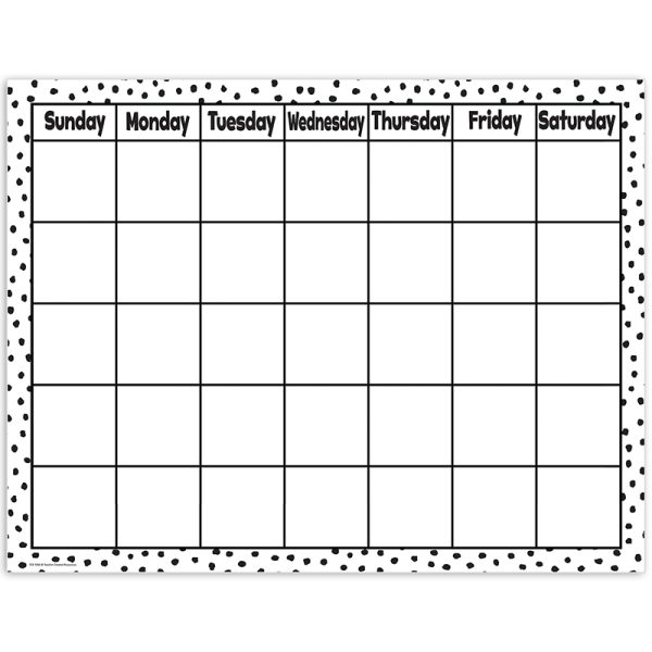 Black Painted Dots on White Calendar Chart, 17" x 22"