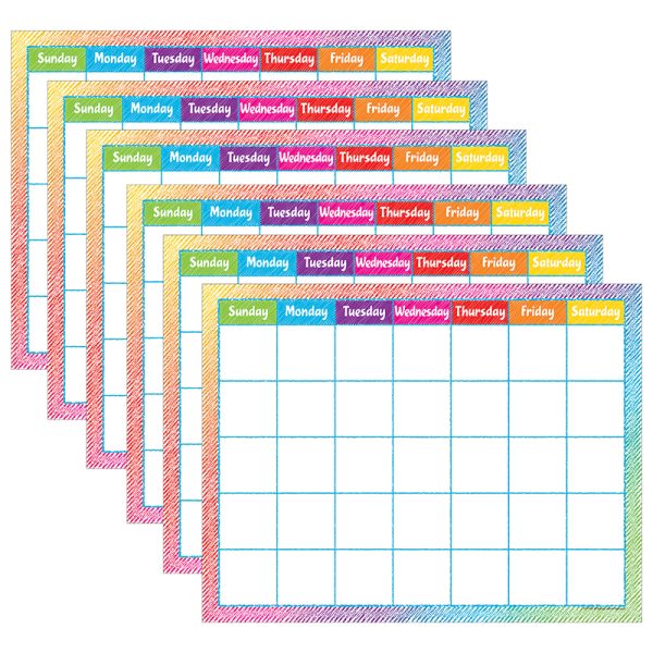 Colorful Scribble Calendar Chart, Pack of 6