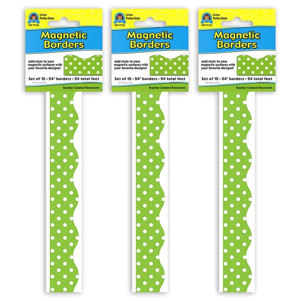 Magnetic Borders, Lime Polka Dots, 24 Feet Per Pack, 3 Packs