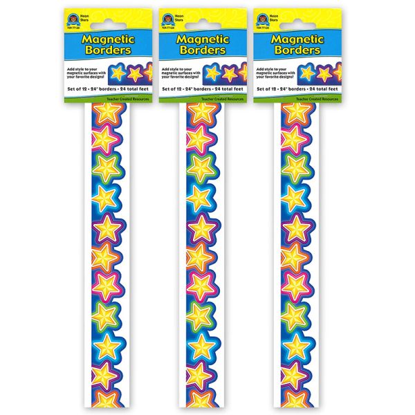 Magnetic Borders, Neon Stars, 24 Feet Per Pack, 3 Packs