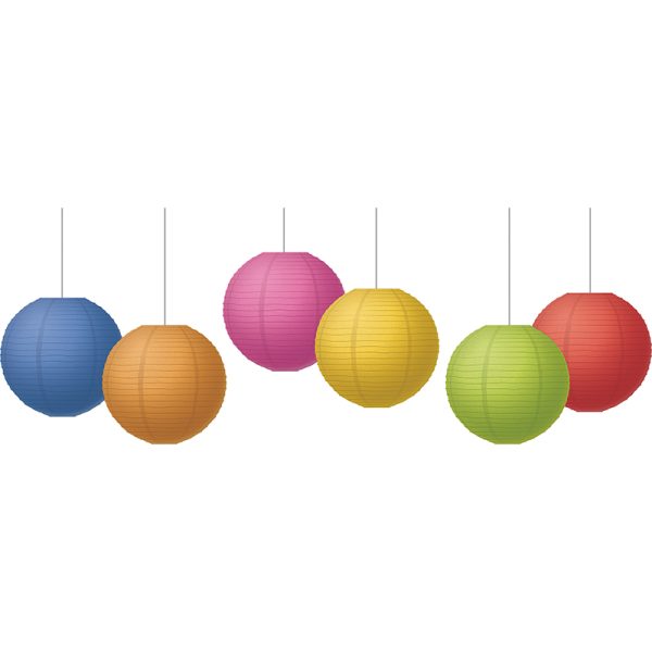 Colorful 8" Hanging Paper Lanterns, Pack of 6