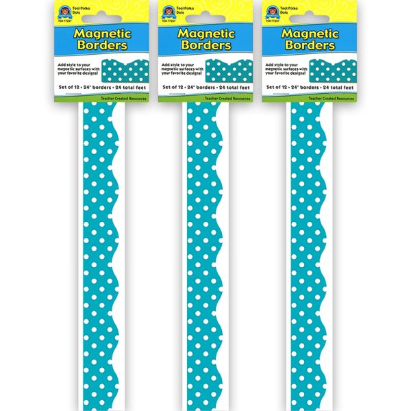 Teal Polka Dots Magnetic Border, 24 Feet Per Pack, 3 Packs