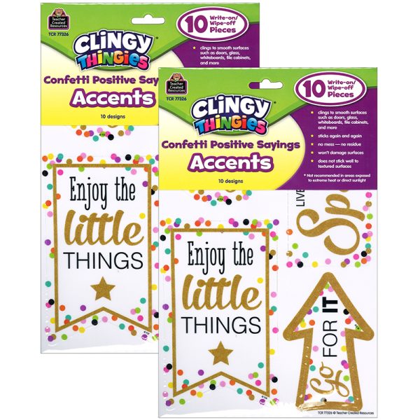 Clingy Thingies® Confetti Positive Sayings Accents, 10 Pieces Per Pack, 2 Packs