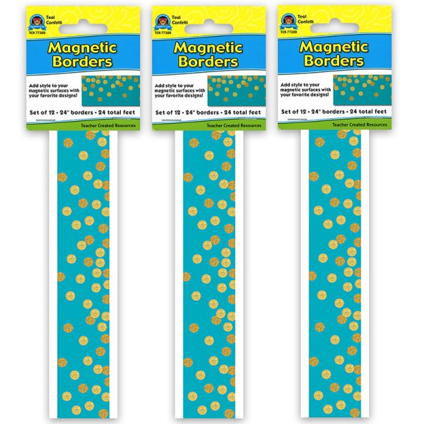 Teal Confetti Magnetic Border, 24 Feet Per Pack, 3 Packs