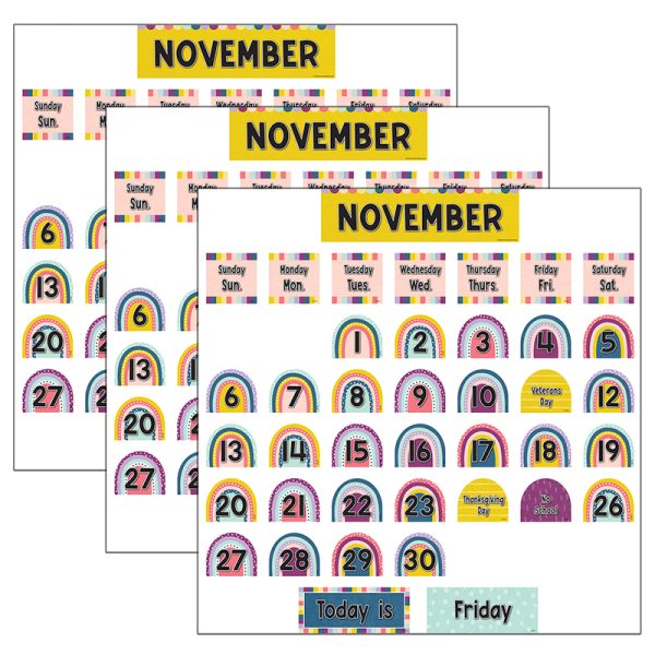 Oh Happy Day Rainbow Calendar Pocket Chart Cards, 104 Per Pack, 3 Packs