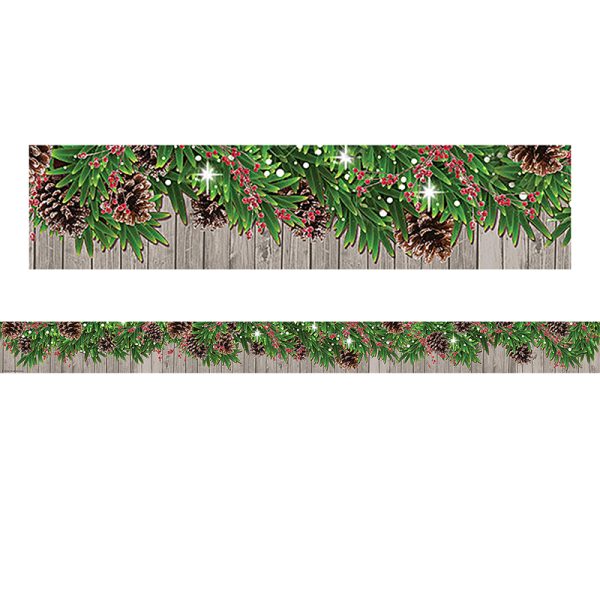 Winter Pine Cones Straight Border Trim, 35 Feet