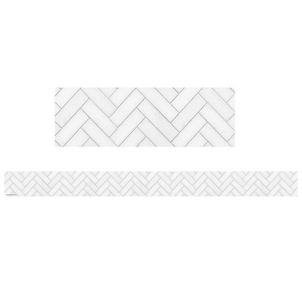 Modern Farmhouse White Herringbone Straight Border Trim, 35 Feet