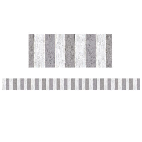 Modern Farmhouse Gray Stripes Straight Border Trim, 35 Feet