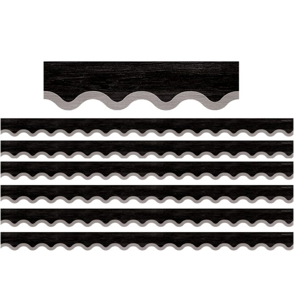 Modern Farmhouse Black with Gray Scalloped Border Trim, 35 Feet, 6 Packs