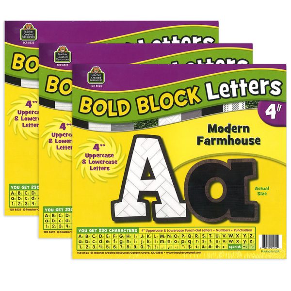 Modern Farmhouse Bold Block 4" Letters Combo Pack, 230 Pieces Per Pack, 3 Packs