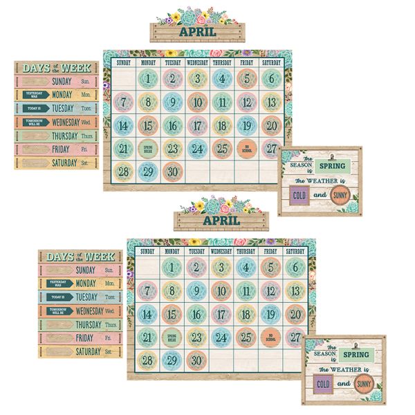 Rustic Bloom Calendar Bulletin Board Set, 2 Sets