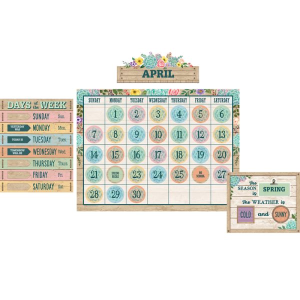 Rustic Bloom Calendar Bulletin Board Set