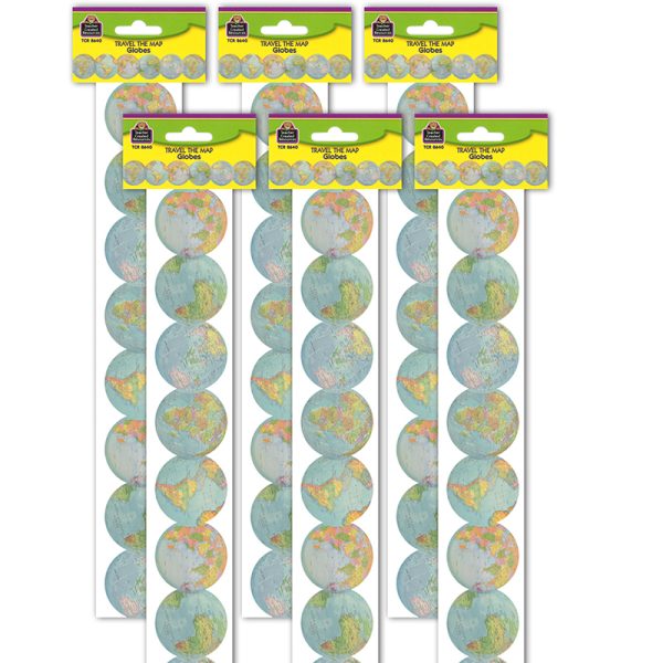 Travel the Map Globes Die-Cut Border Trim, 35 Feet Per Pack, 6 Packs