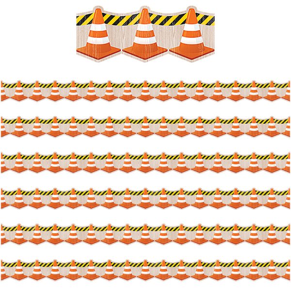 Under Construction Cones Die-Cut Border Trim, 35 Feet Per Pack, 6 Packs