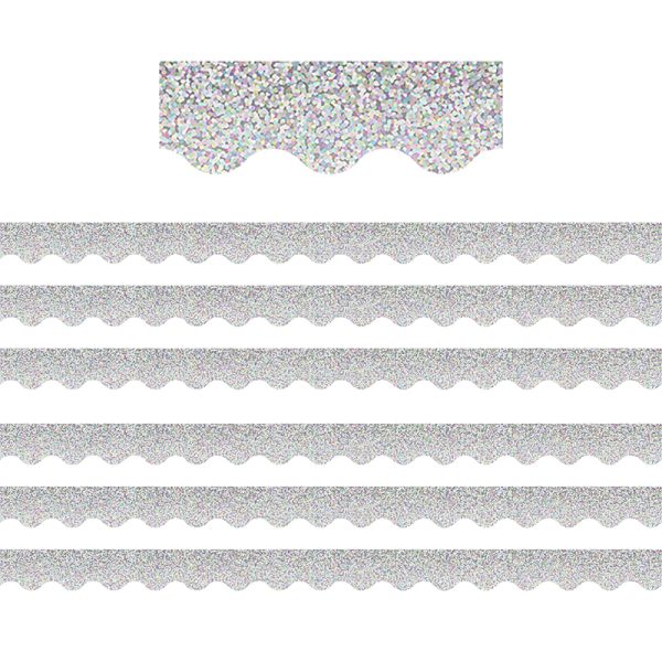 Silver Sparkle Scalloped Border Trim, 35 Feet Per Pack, 6 Packs