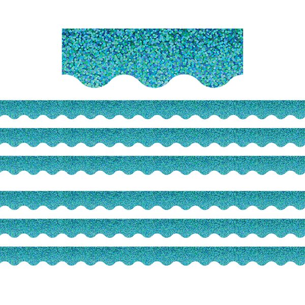 Teal Sparkle Scalloped Border Trim, 35 Feet Per Pack, 6 Packs