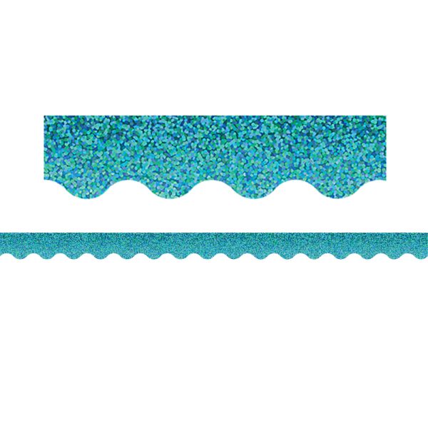 Teal Sparkle Scalloped Border Trim, 35 Feet