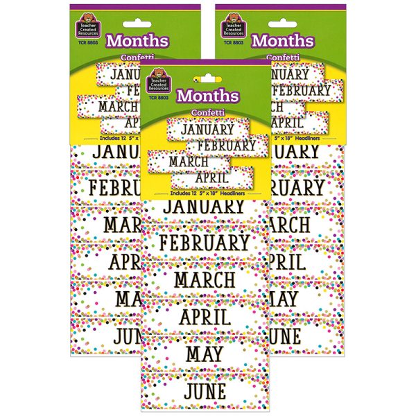 Confetti Monthly Headliners, 12 Per Pack, 3 Packs