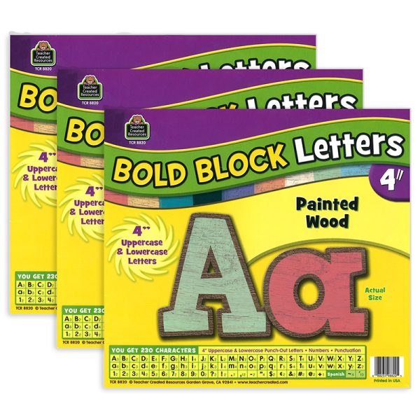 Painted Wood Design Bold Block 4" Letters Combo Pack, 230 Characters Per Pack, 3 Packs