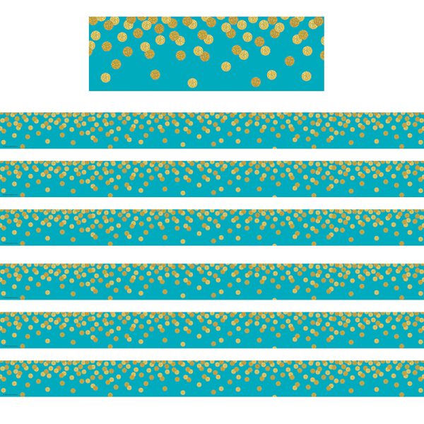 Teal Confetti Straight Border Trim, 35 Feet Per Pack, 6 Packs