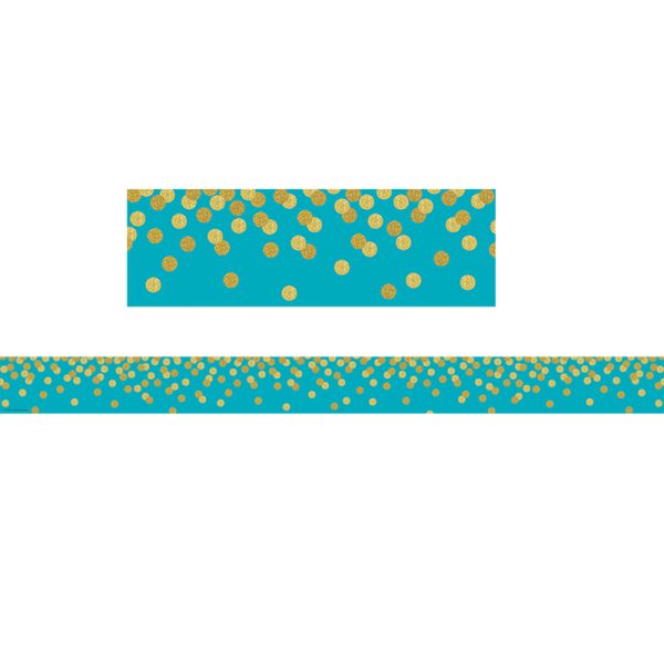 Teal Confetti Straight Border Trim, 35 Feet