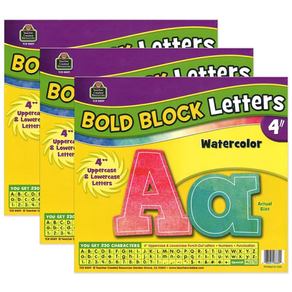 Watercolor Bold Block 4" Letters Combo Pack, 3 Packs