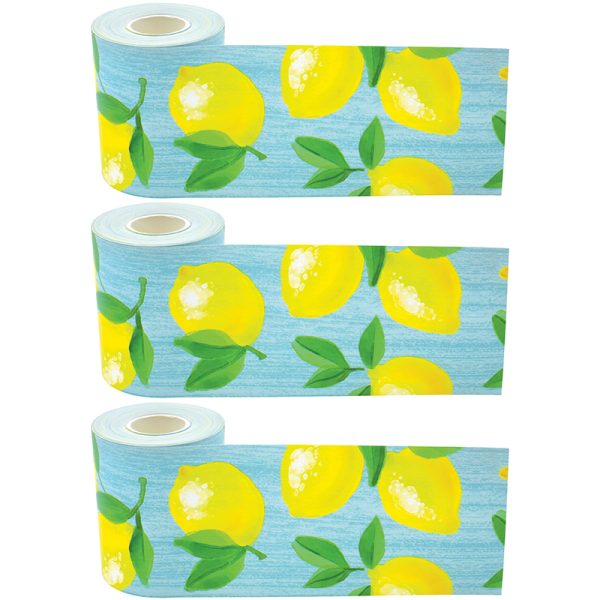 Lemon Zest Straight Rolled Border Trim, 50 Feet Per Roll, Pack of 3