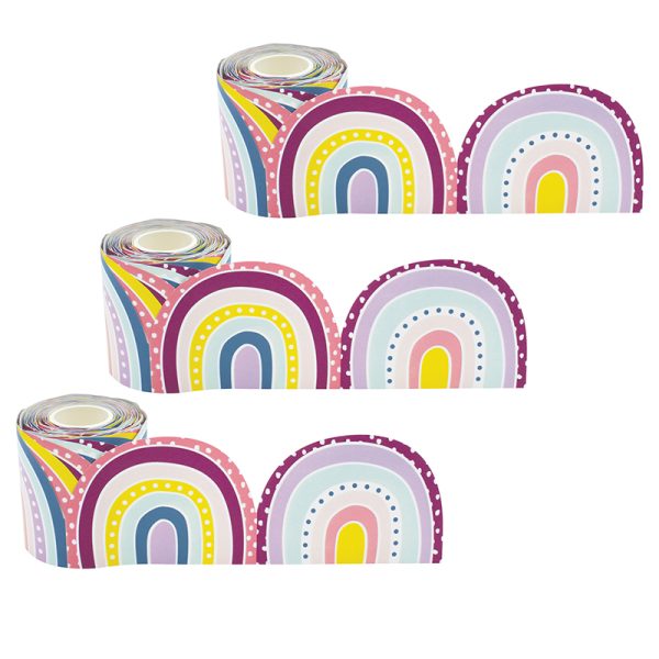 Oh Happy Day Rainbows Die-Cut Rolled Border Trim, 50 Feet Per Roll, 3 Rolls